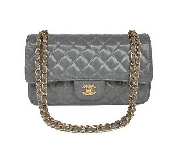 High Quality Knockoff Chanel 2.55 Series Grey Patent Leather Flap Bag Gold Hardware